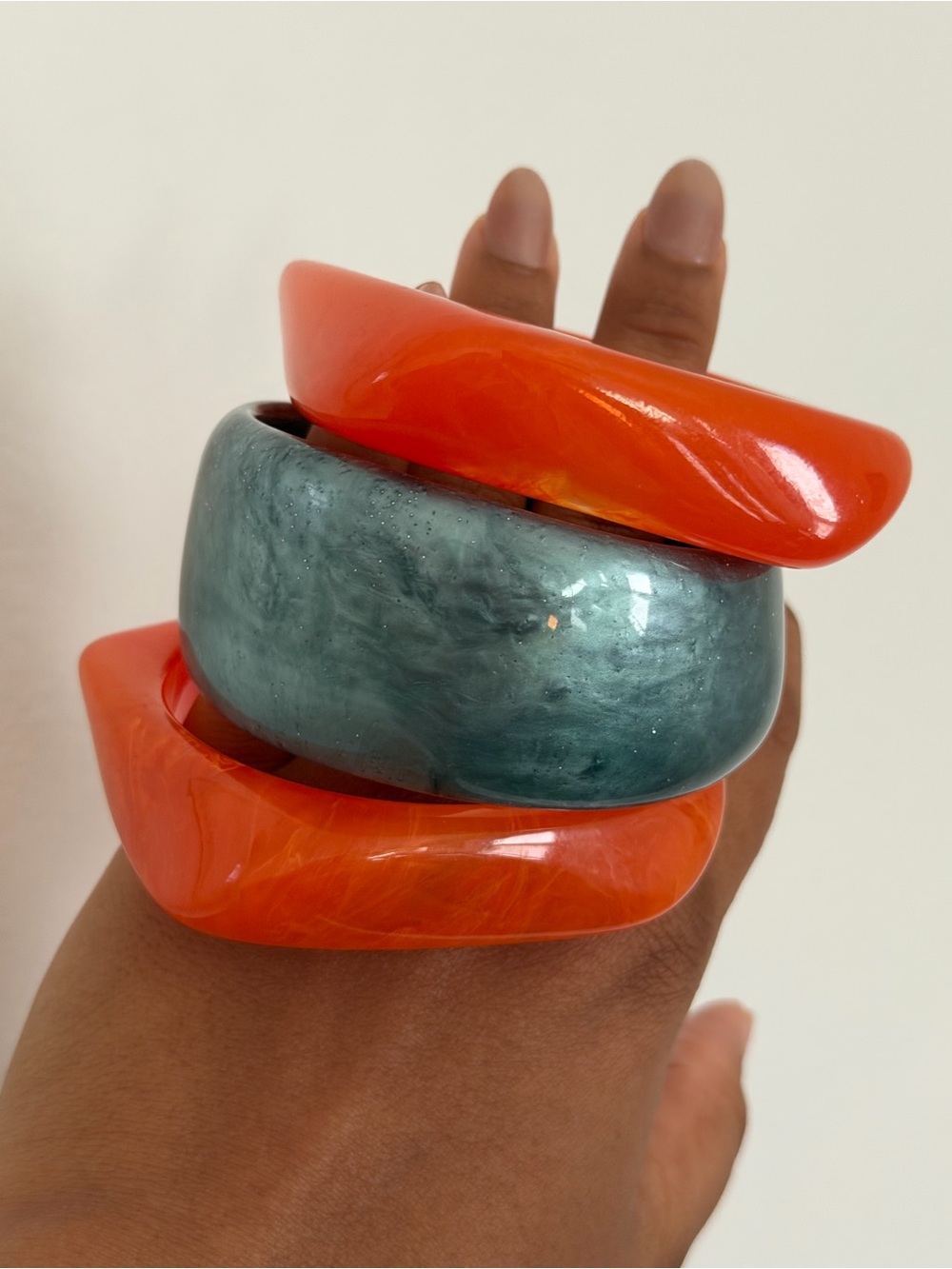 Bold Orange and Teal Resin Bangle Set - Unbranded